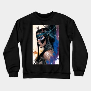 Fierce Native American Priestess Illustration Crewneck Sweatshirt